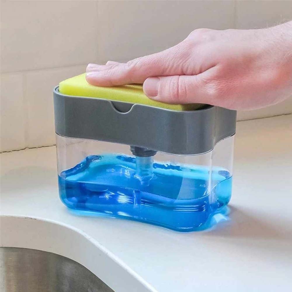 2 in 1 dispenser sabun cair cuci piring dan tempat spons - 2 in 1 soap pump sponge caddy free spons