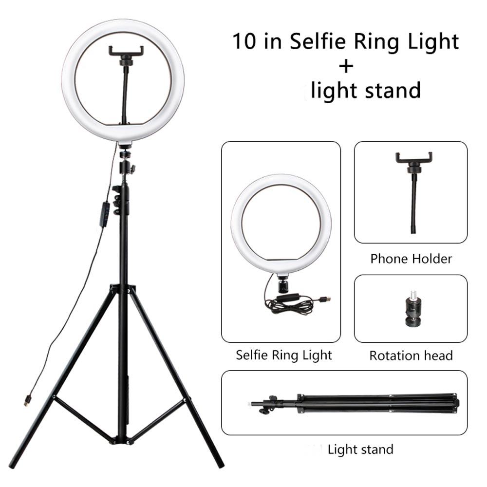Lampu Tik Tok / Ring Light O lampu make up / youtube 26 cm tripod tinggi 2 meter + holder HP - 3 warna LED