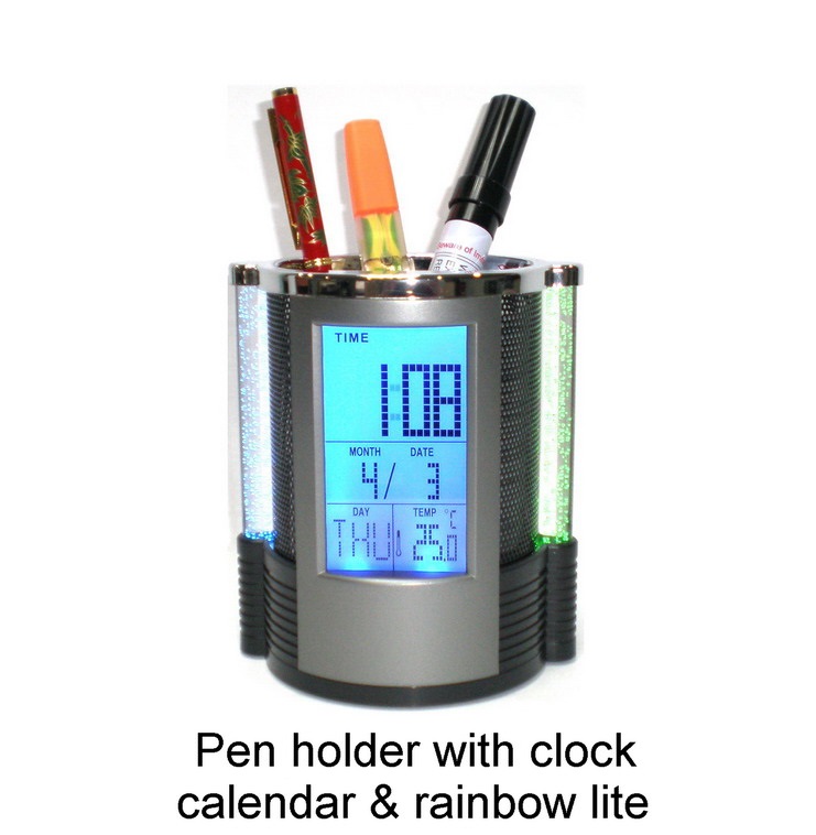 Color Change Desk Clock Temperatur Display with Pen Holder