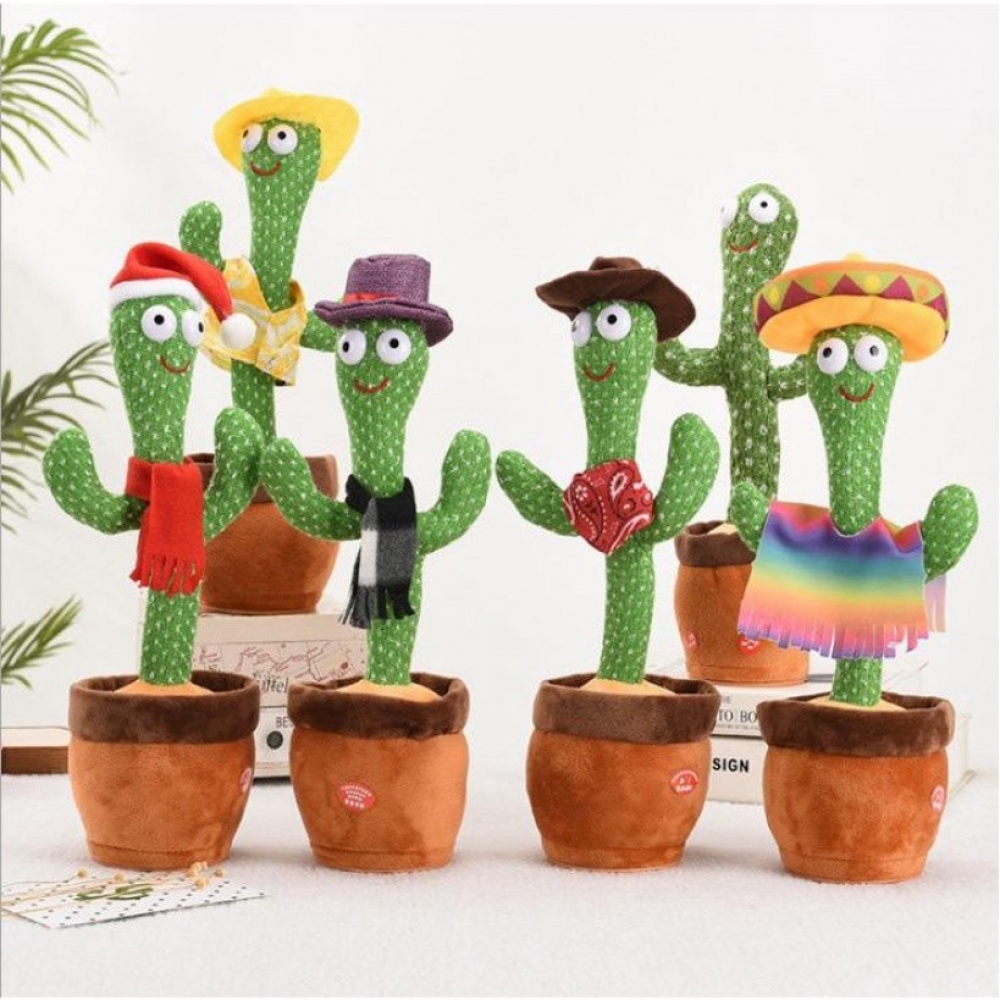 Boneka Kaktus Goyang Charger Usb - Mainan Kaktus Joget Peniru Suara - Kaktus Tiktok Menari Menyanyi Dance MENARI LED