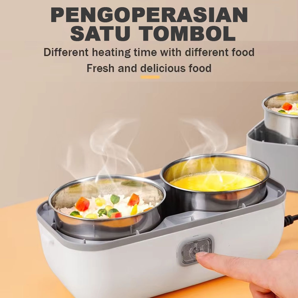 Electric Lunch Box Ver 2 dengan 2 tingkat sudah termasuk 4 tempat makan / 1 tingkat 2 tempat makan mudah dibawa Penghangat Makanan Elektrik kotak pemanas makanan 