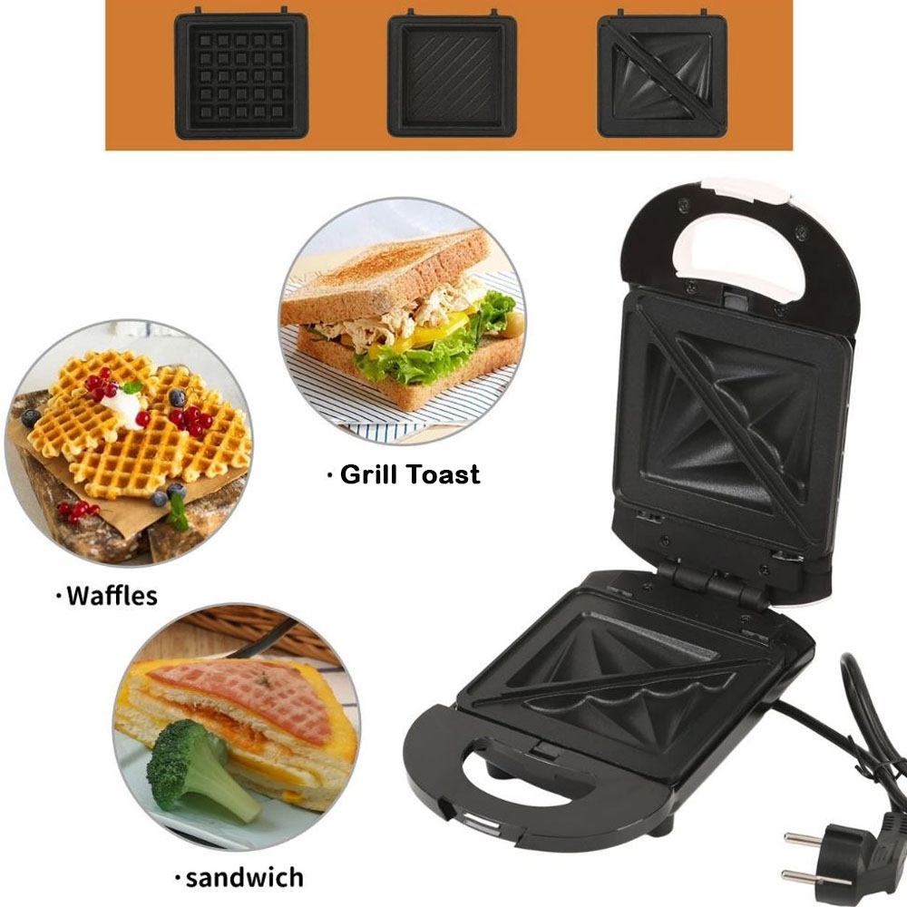 Express Sandwich Maker 3 in 1 dengan 3 Pasang plate terdiri dari plate grill, sandwich, waffle - pemanggang Roti Toaster waffle S021