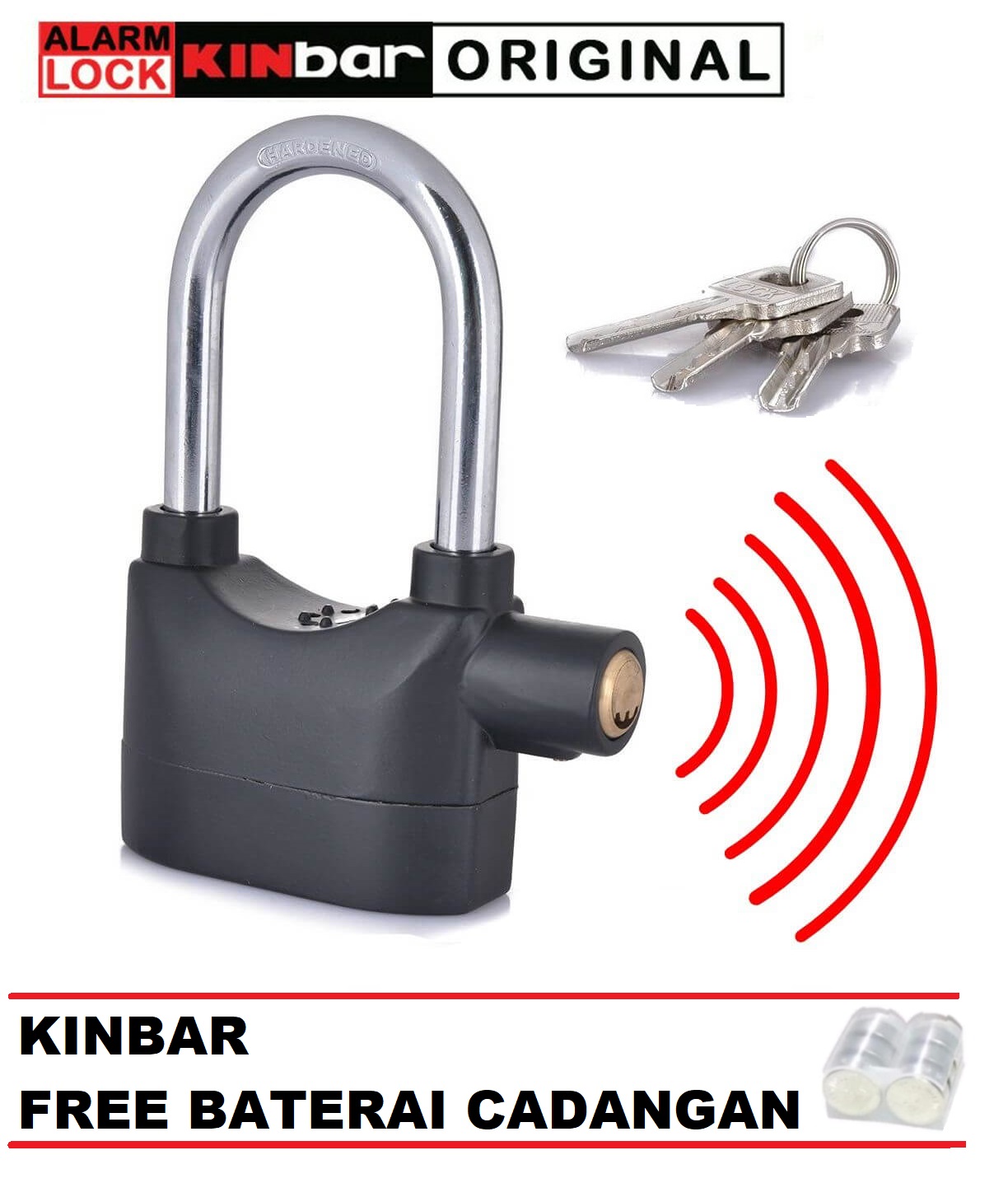 gembok alarm kinbar ring panjang - gembok alarm anti maling