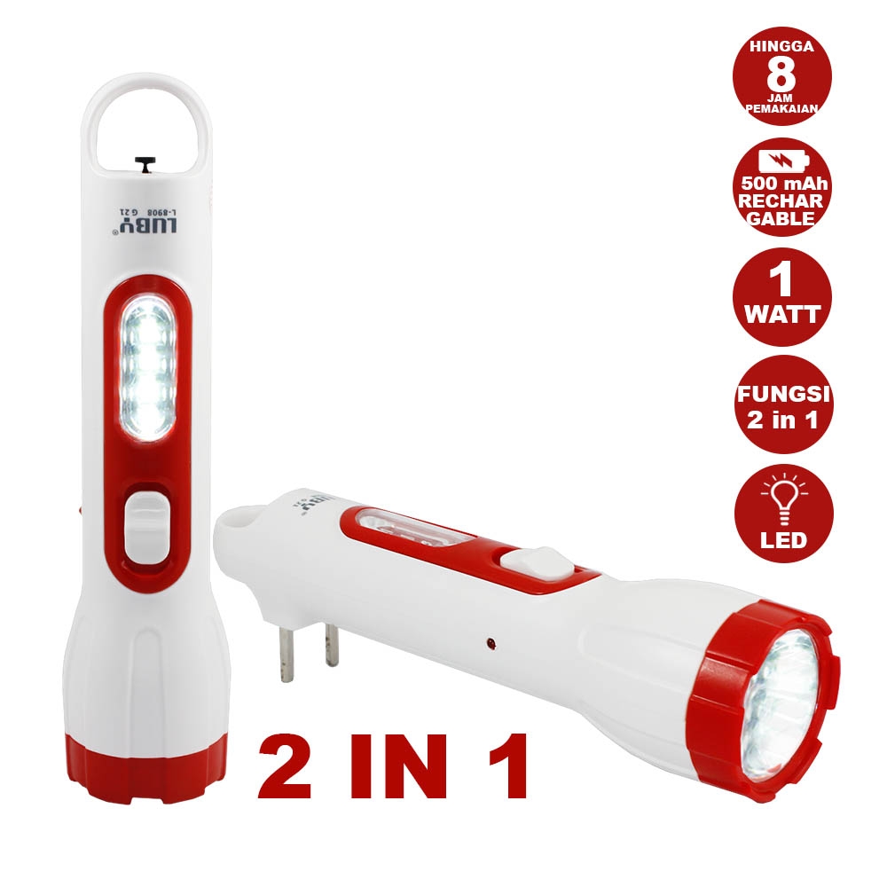 lampu darurat emergency 2 in 1 LB8908 - baterai charger 500 mAh / LED 2 sisi