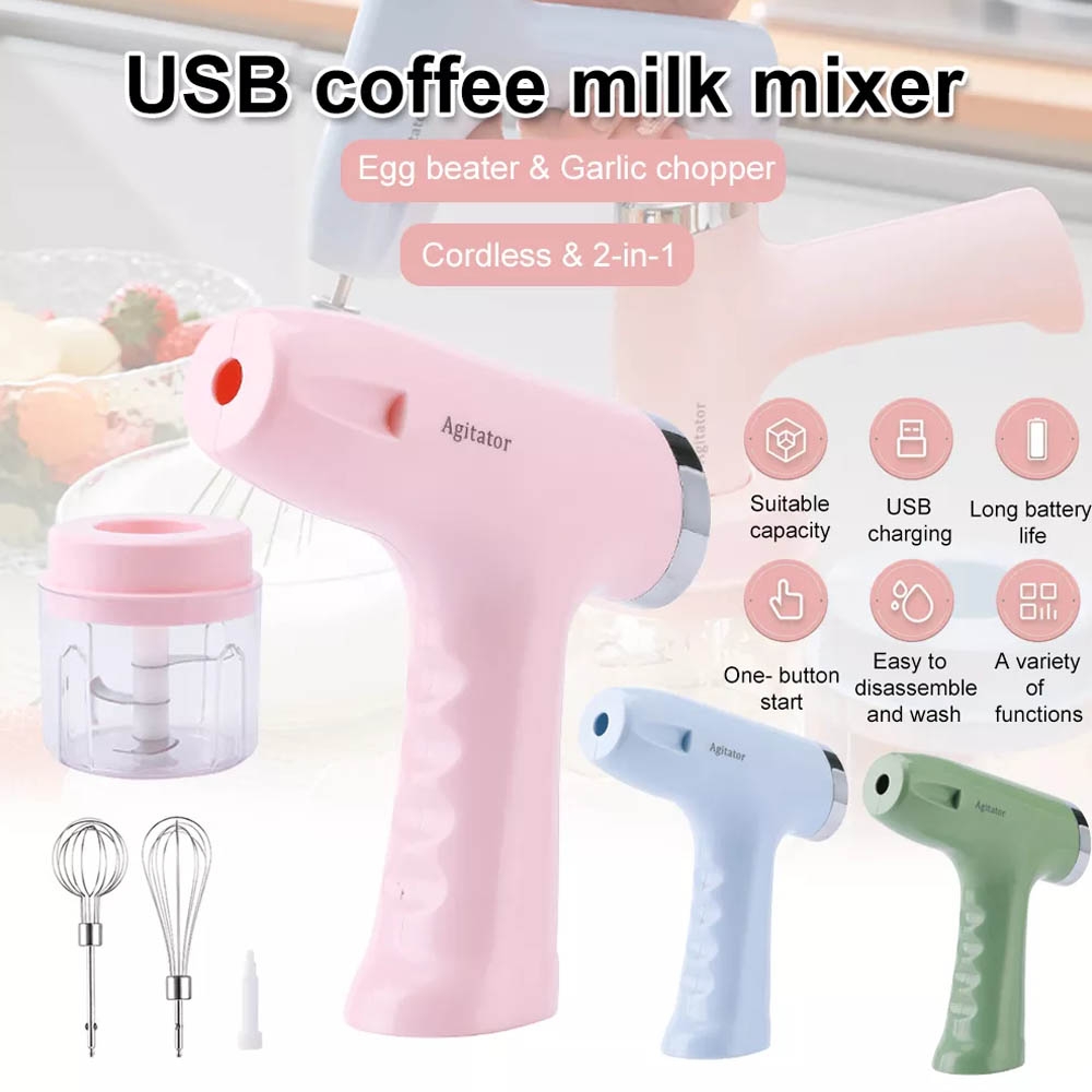 mini Mixer dan Chopper 3 in 1 USB charger versi 11 MC439 - 5 speed - Blender Penghancur Bumbu, daging, telor  - Hand Mixer kopi