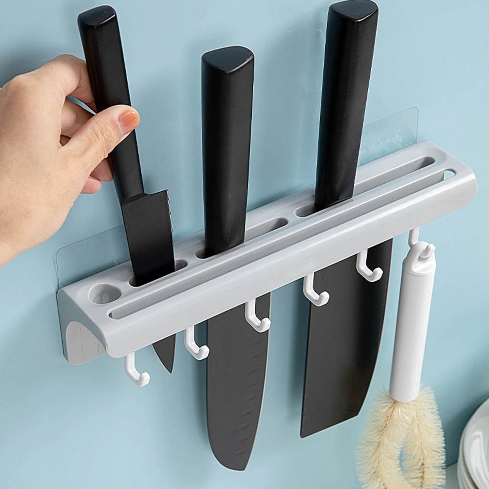 Rak Pisau Gantung RPP003 dilengkapi 6 Hook - rak dapur pisau, gunting, spatula, centong system tempel kuat