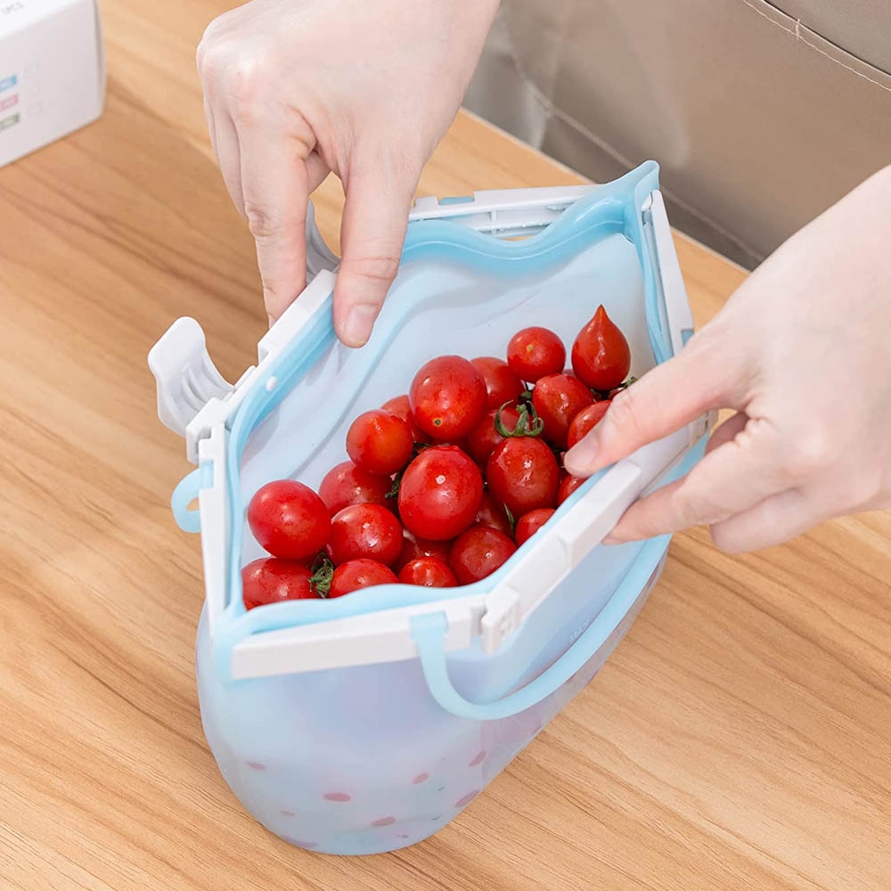 Reusable Silicone Bags Z7 Food Storage Freezer Bag Kantong Silikon Tempat Makanan fresh - tempat serbaguna Kedap Udara system klip 1L