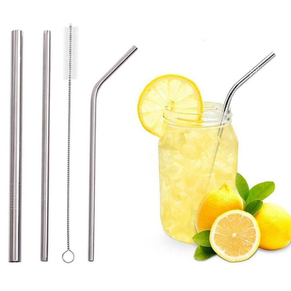 Set 5Pcs Sedotan Minuman Stainless Steel Sikat Pembersih Pouch