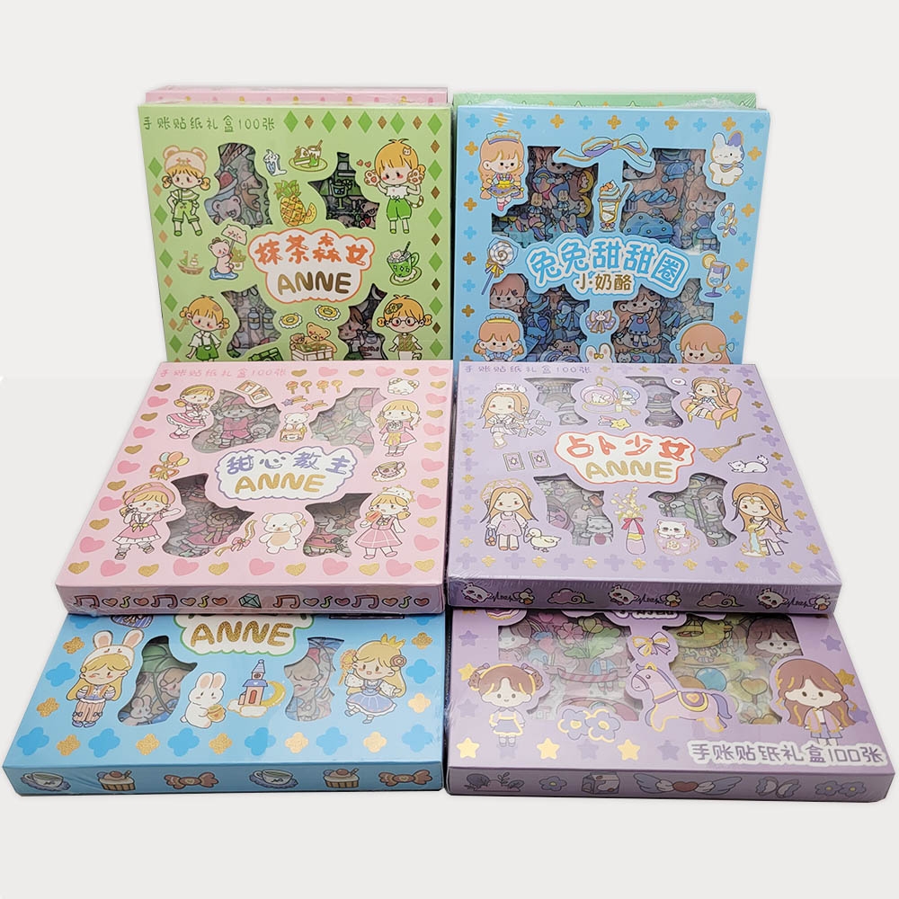 Stiker box KARAKTER 100 PCS STIKER VIRAL 1 BOX SET CUTE ESTETIK MOTIF KARTUN KOREA LUCU TRANSPARAN UNTUK DEKORASI MAINAN ANAK