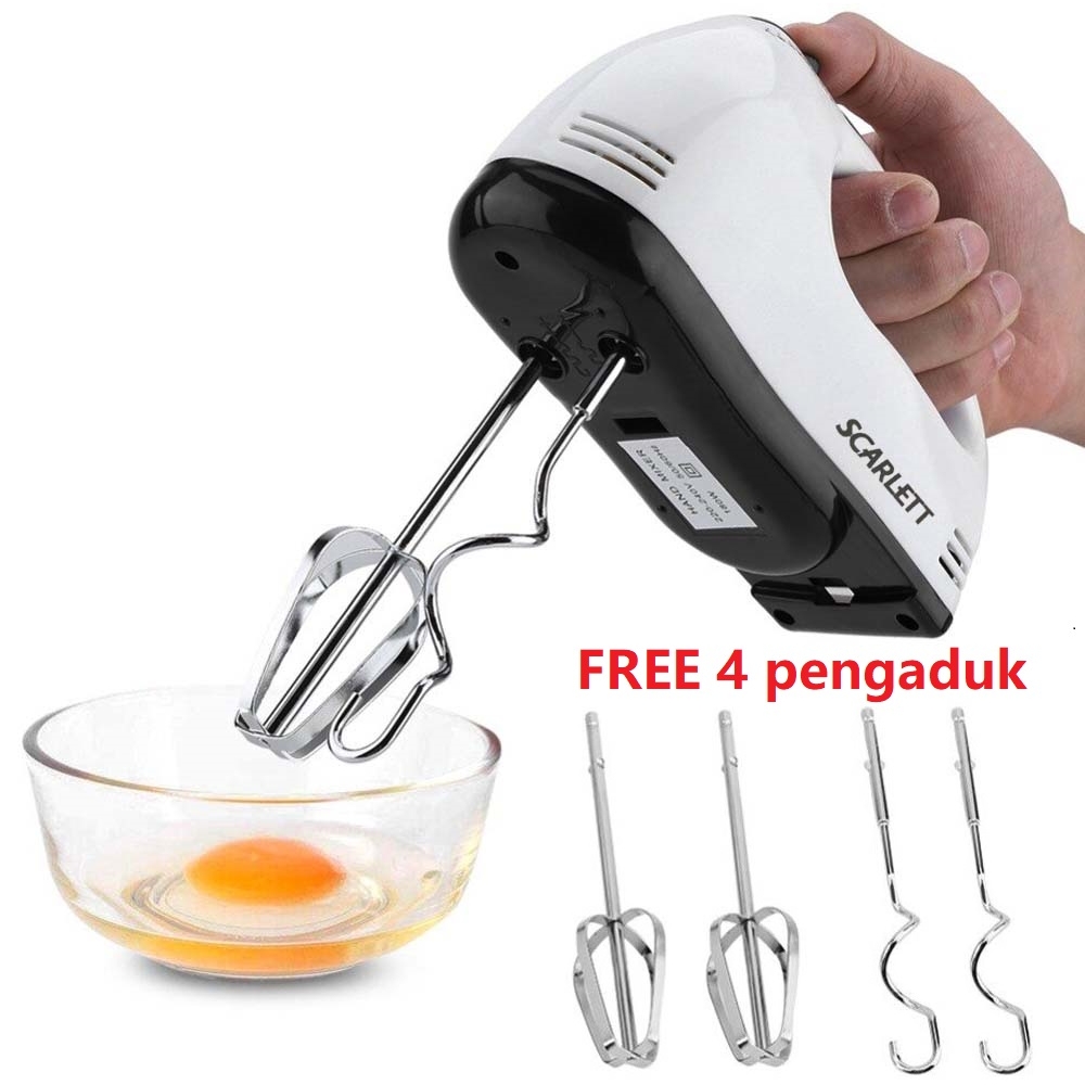 Super Hand Mixer, Pengaduk 7 Kecepatan Otomatis - free 4 buah alat pengocok / mixer