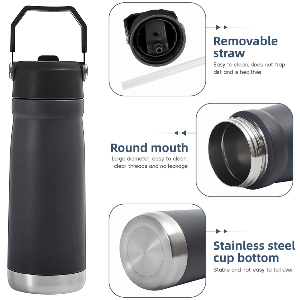 Tumbler termos botol minum tahan panas dingin ES batu 650 ml T083 dengan pegangan tutup model sedotan praktis mudah dibawa SUS304