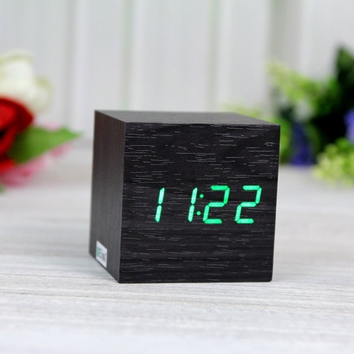 wooden clock kecil hitam LED HIJAU