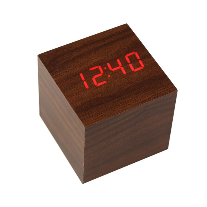 wooden clock kecil LED MERAH